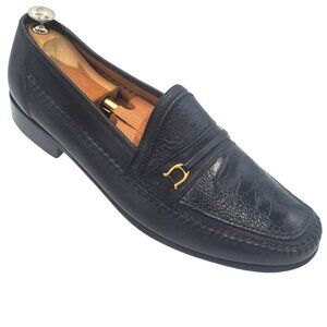 David Eden Men's size 13 Black Ostrich Leather Horse bit loafer dress shoes